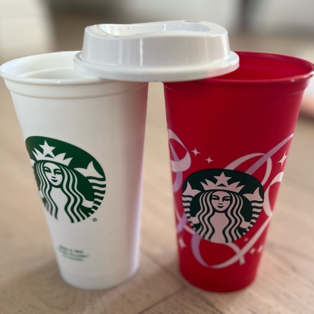 Starbucks Red and White Cups with Logo 2 fer